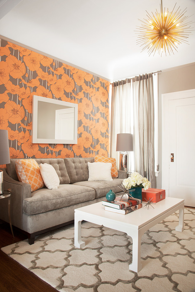 Living room - small transitional living room idea in San Francisco with multicolored walls