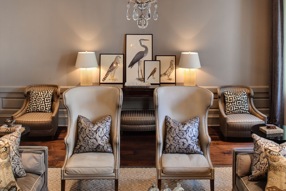 Источник вдохновения для домашнего уюта: гостиная комната в современном стиле с серыми стенами