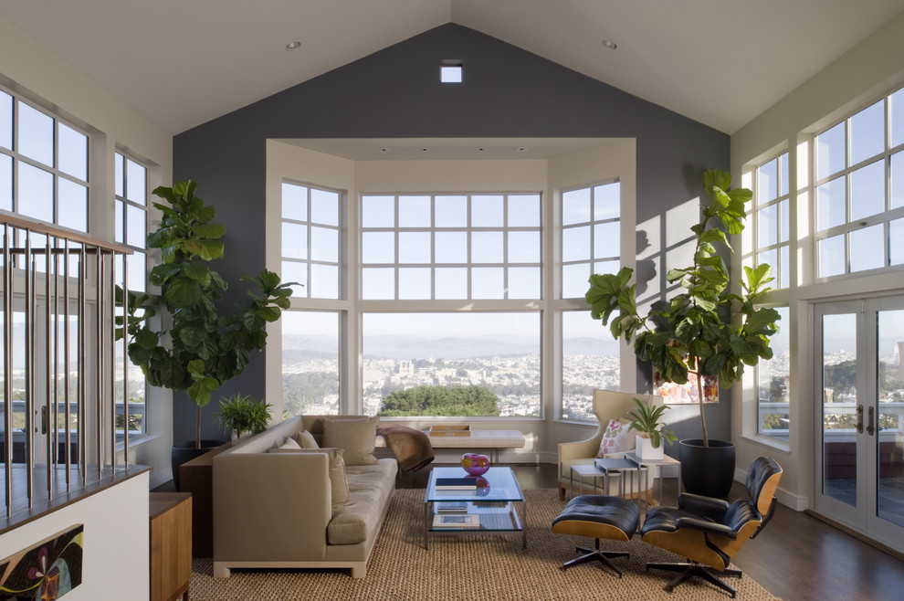 Inspiration for a transitional living room remodel in San Francisco with gray walls