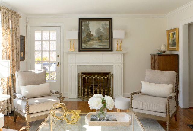 Benjamin Moore - Winter coziness is in full effect in this living room.  With plenty of plush accents, woodsy decor and homeowner fave White Dove  OC-17 on the walls and mantel, it