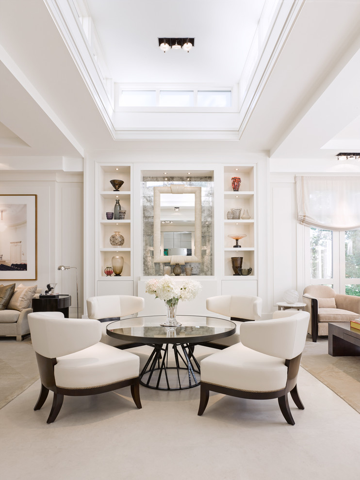 Design ideas for a contemporary formal open plan living room in Toronto with white walls.