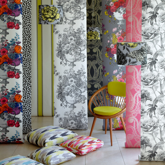 Clarke Clarke Floribunda Wallcoverings Eclectic Living Room Other By Clarke Clarke
