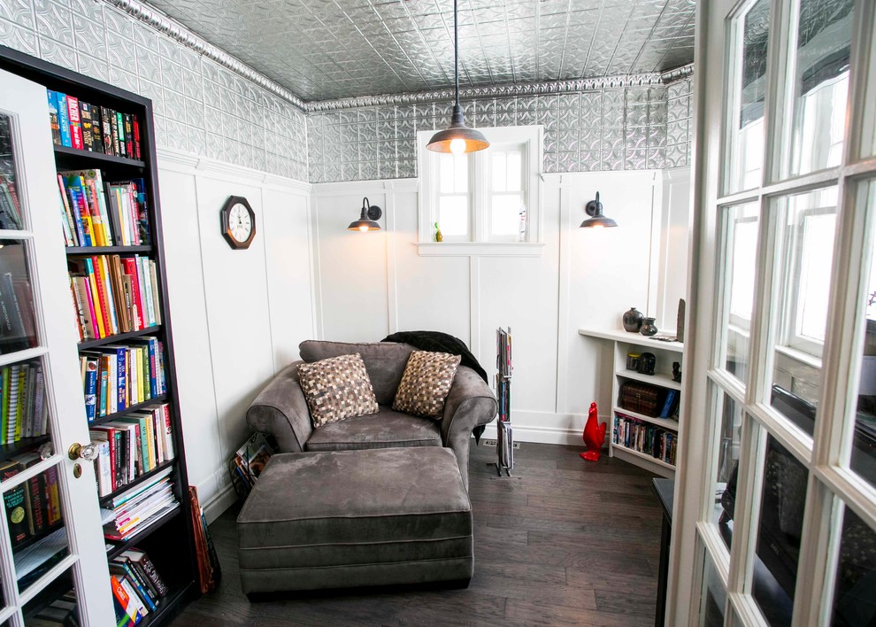 Living room - small craftsman formal and enclosed dark wood floor living room idea in Edmonton