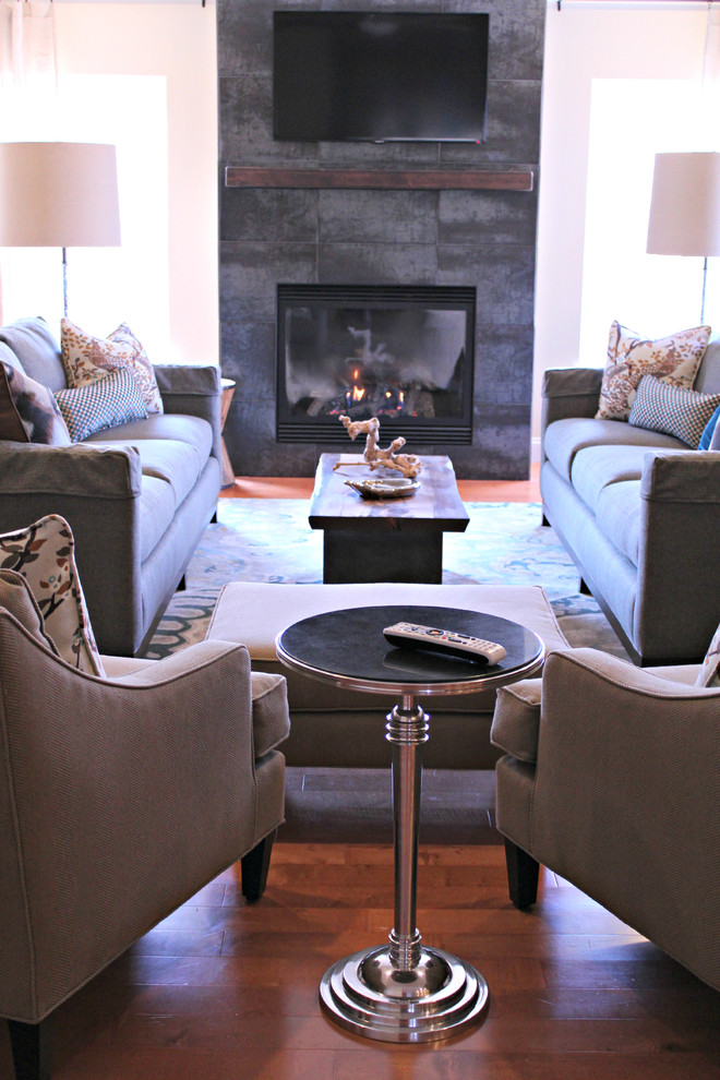 Photo of a contemporary grey and teal living room in St Louis.