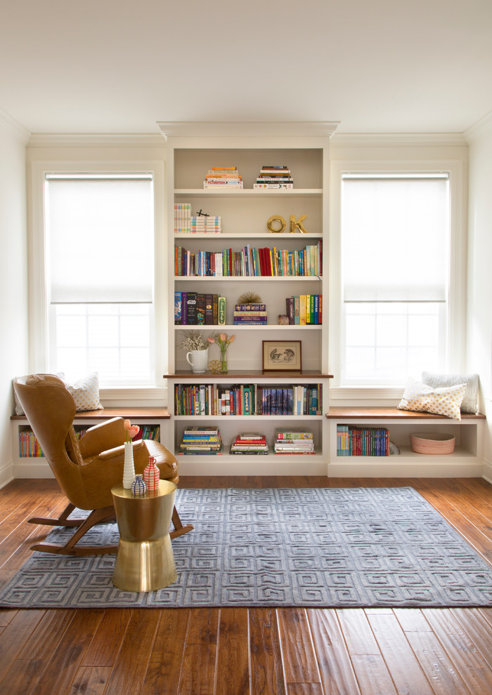 Inspiration for a small transitional enclosed dark wood floor living room library remodel in Philadelphia with white walls, no fireplace and no tv
