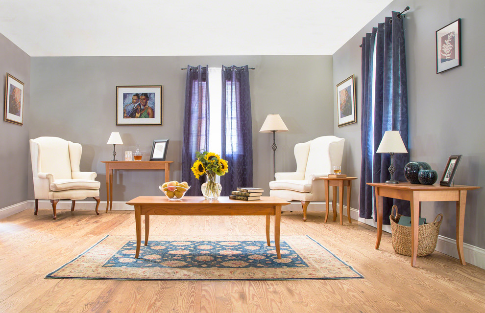 Mid-sized elegant living room photo in Burlington