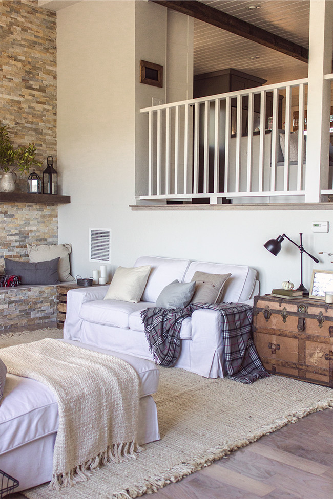 Classic White Linen Long Skirt Slipcovers With "Earth" coloured Living