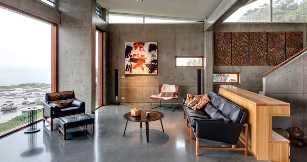Fernseherloses Modernes Wohnzimmer ohne Kamin mit grauer Wandfarbe in Sydney
