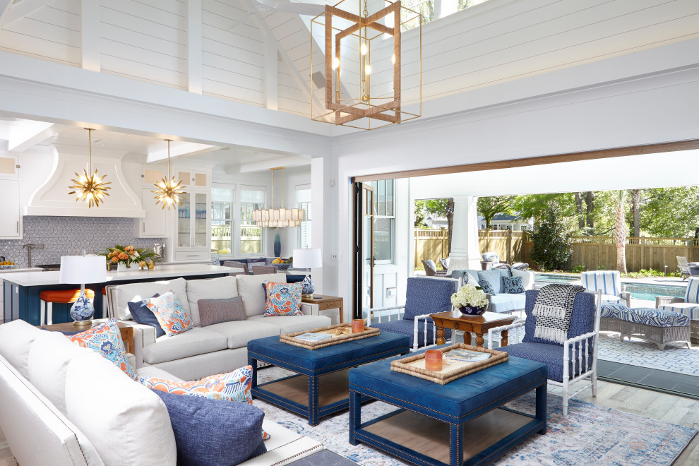 Example of a beach style living room design in Other