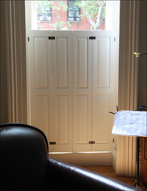Cobble Hill Pocket Shutters - Traditional - Living Room - New York - by Red  Hook Millworks, Inc. | Houzz