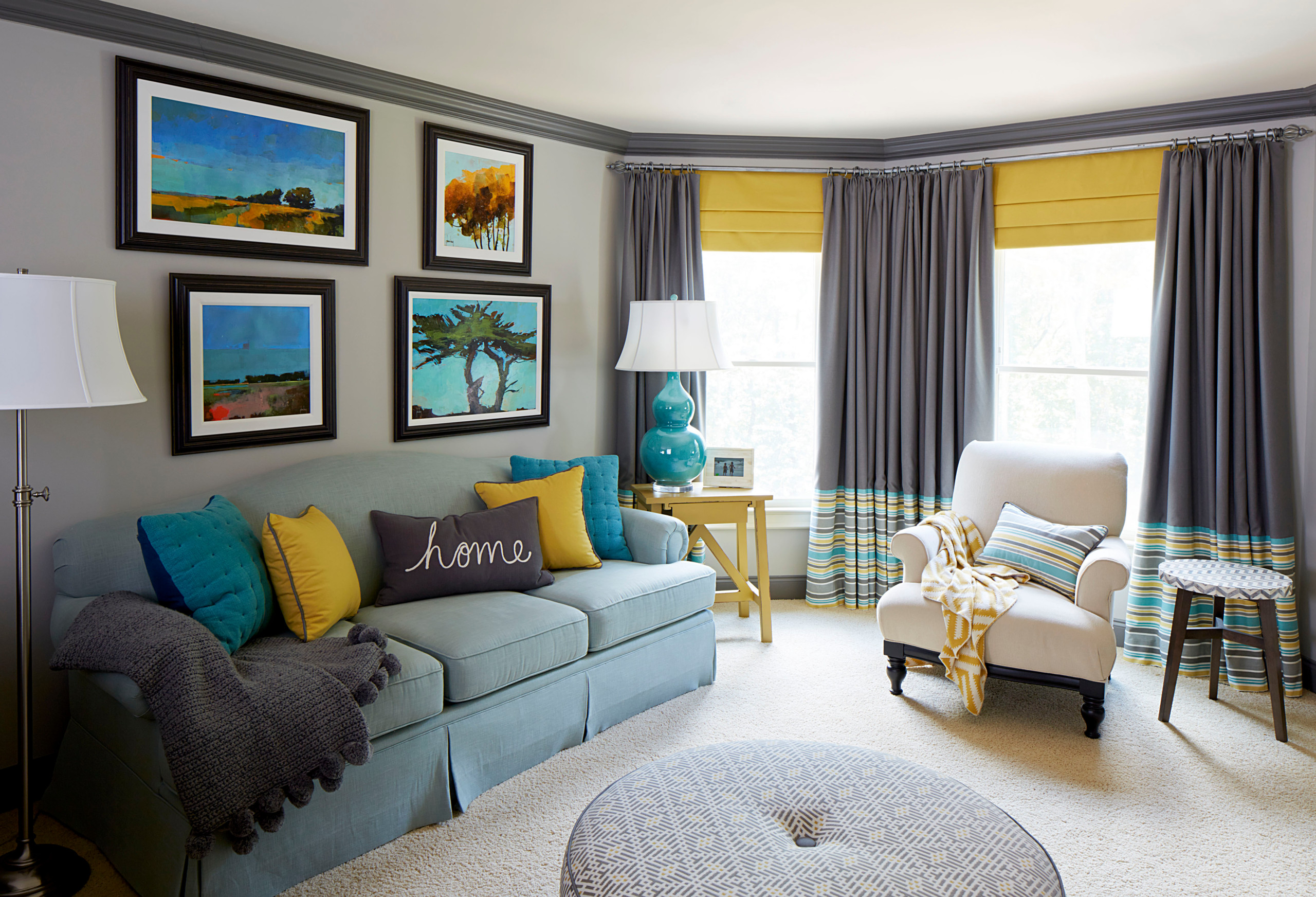 Living Room With Blue And Yellow