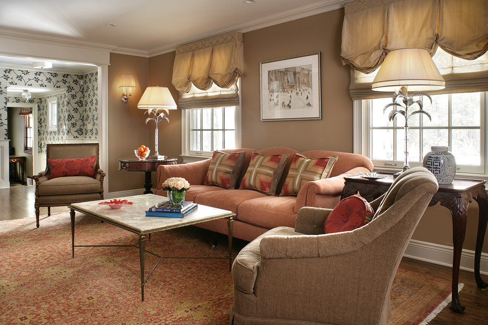 Inspiration for a classic enclosed living room in New York with beige walls.