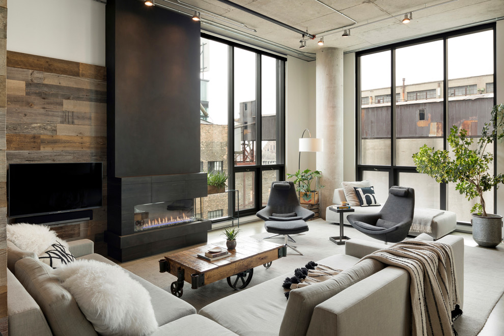 Living room - industrial living room idea in Minneapolis