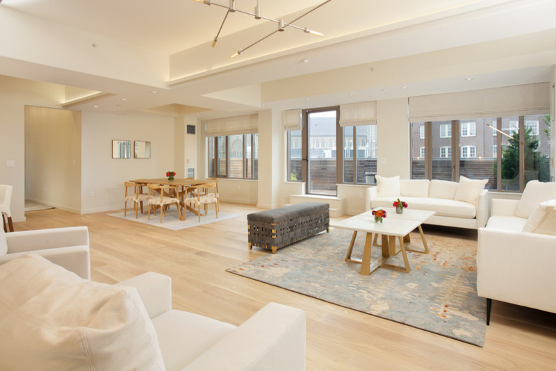 This is an example of a contemporary living room in Boston.