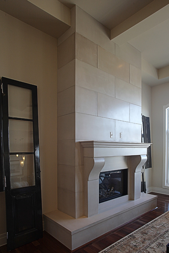 Concrete Fireplace Traditional Living Room Calgary by