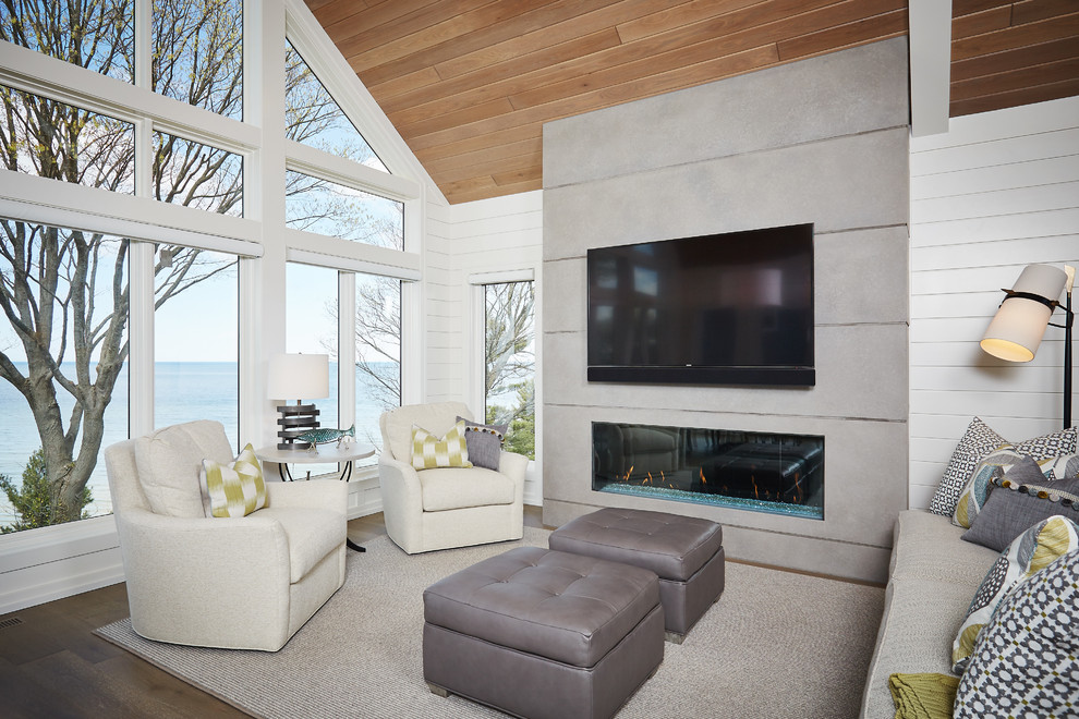 Trendy living room photo in Grand Rapids