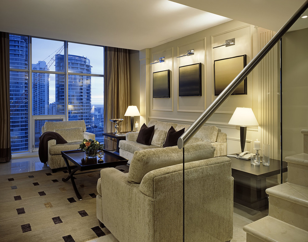 Living room - mid-sized contemporary living room idea in Toronto with beige walls