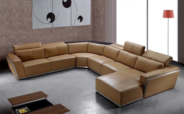 Contemporary Brown Leather Sectional With Retractable Headrests Modern Living Room Los Angeles By Eurolux Furniture Houzz Nz Contemporary Brown Leather Sectional, Modern Brown Leather Sectional Sofa