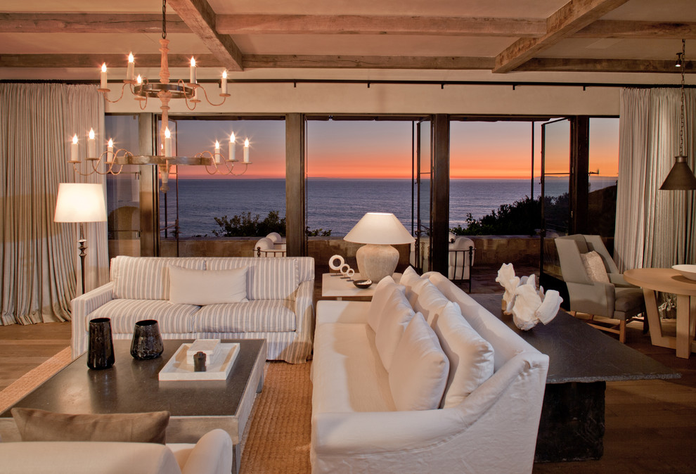 Design ideas for a coastal living room in Orange County.