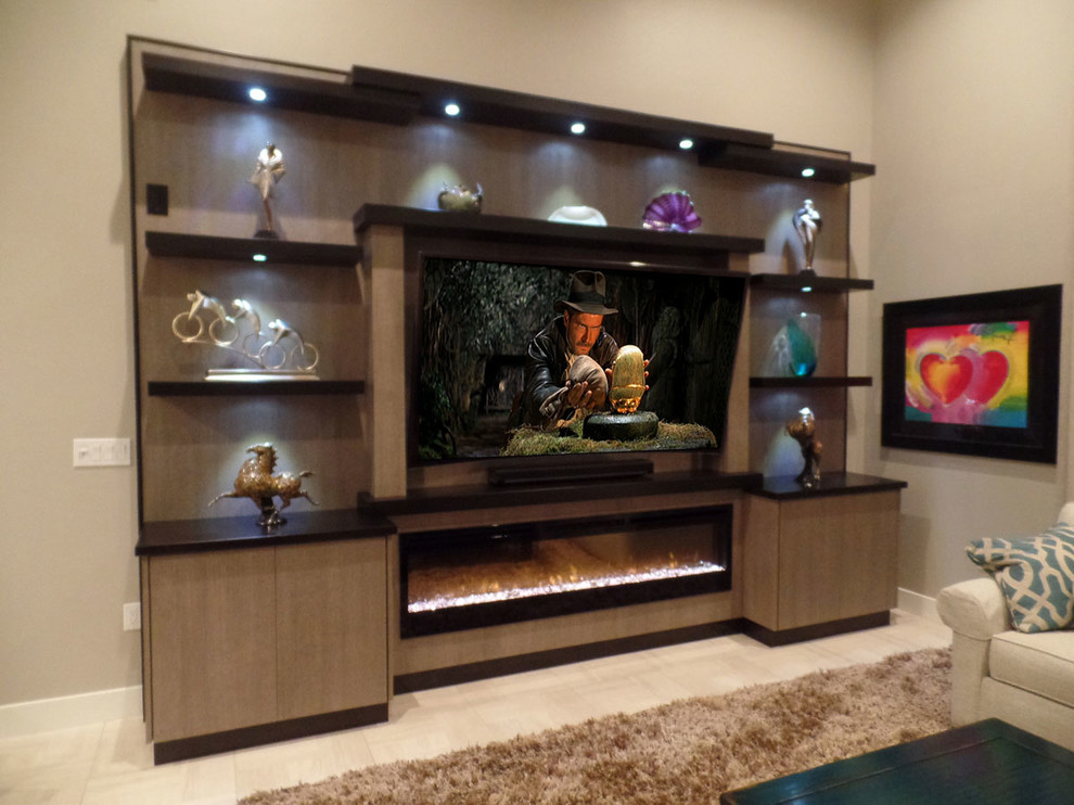 Contemporary Entertainment Center with Low Fireplace - Contemporary -  Living Room - Orlando - by Furniture Design Gallery Inc | Houzz
