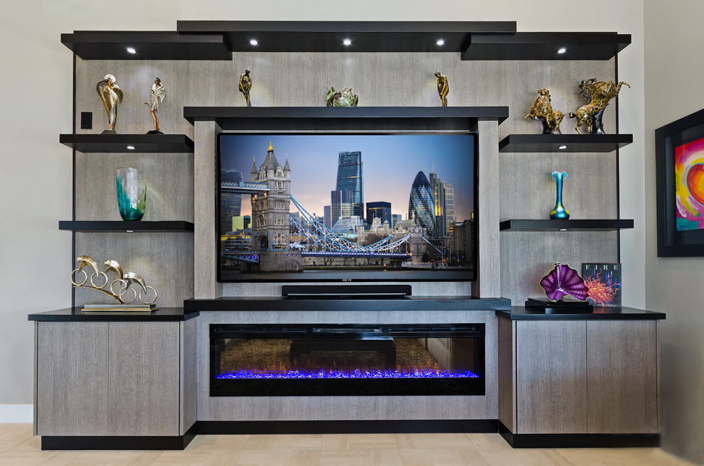 Contemporary Entertainment Center with Low Fireplace Contemporary