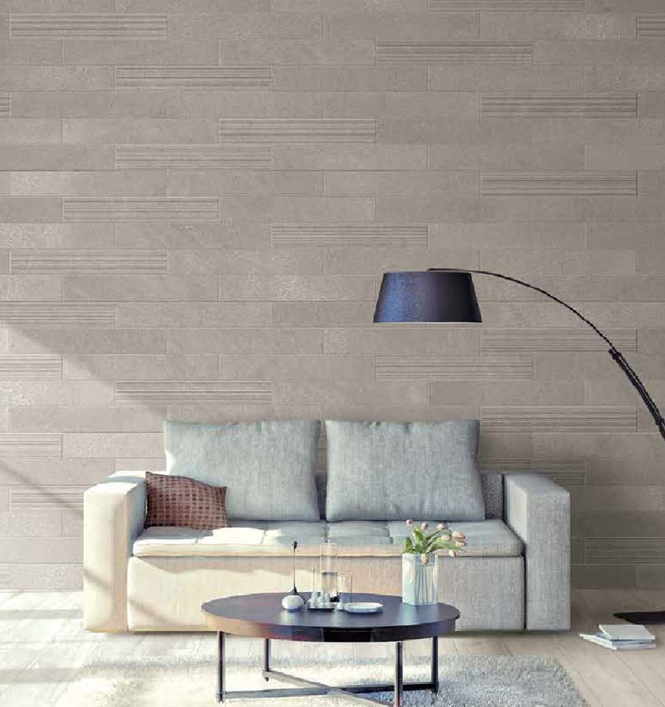 Idee per un soggiorno design di medie dimensioni con pareti grigie
