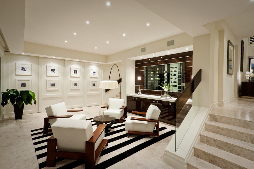 Idee per un soggiorno contemporaneo di medie dimensioni e aperto con angolo bar e pavimento in marmo