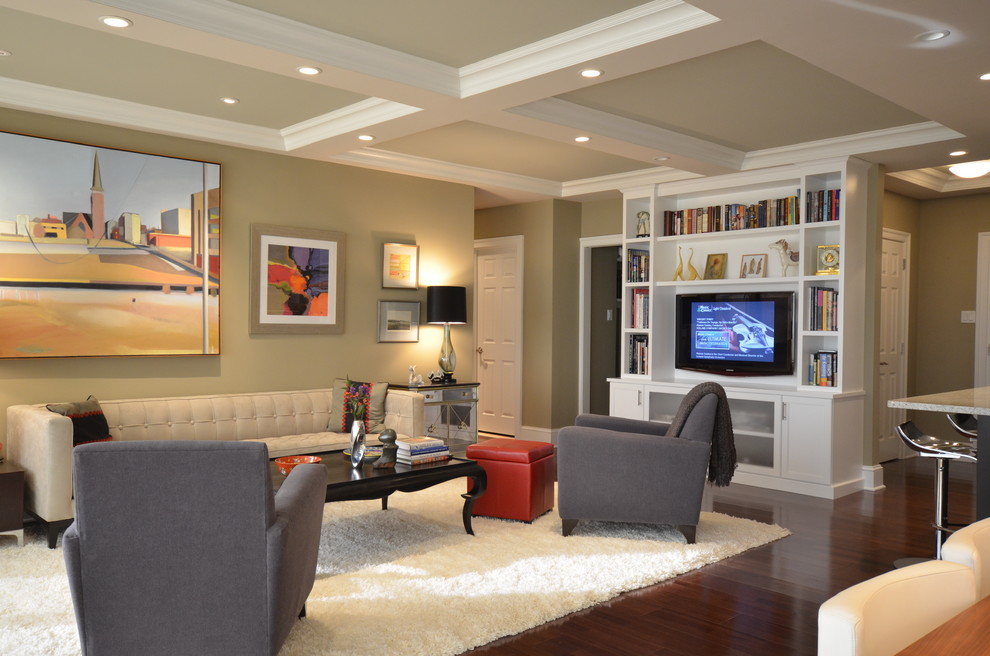 Design ideas for a traditional living room in Philadelphia with a built-in media unit and feature lighting.