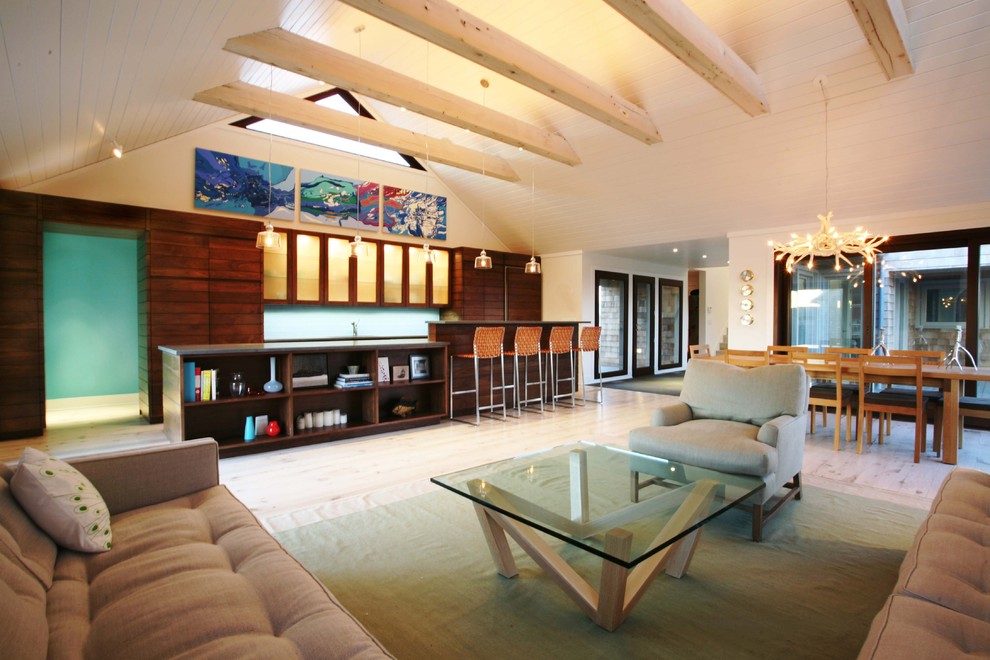 This is an example of an expansive contemporary open plan living room in Other.