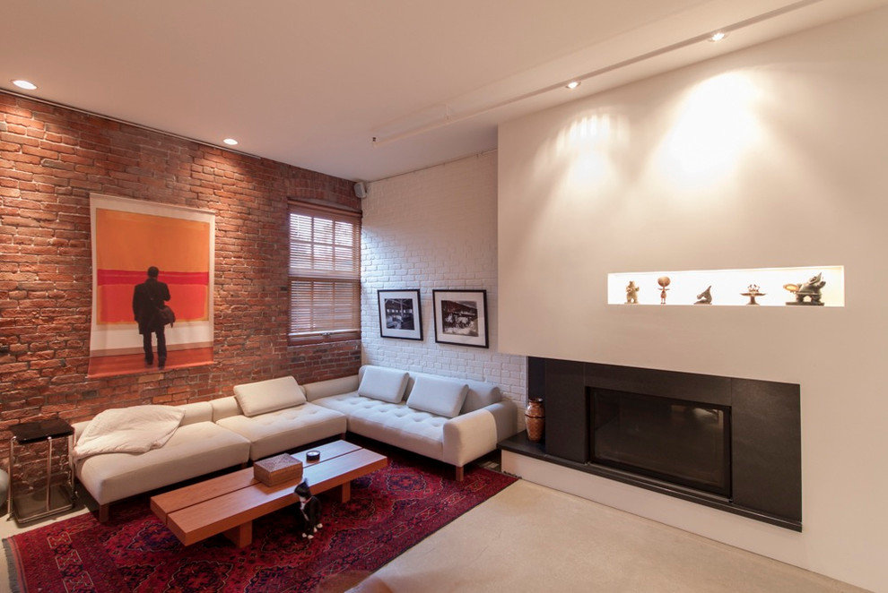 Идея дизайна: гостиная комната в современном стиле без телевизора