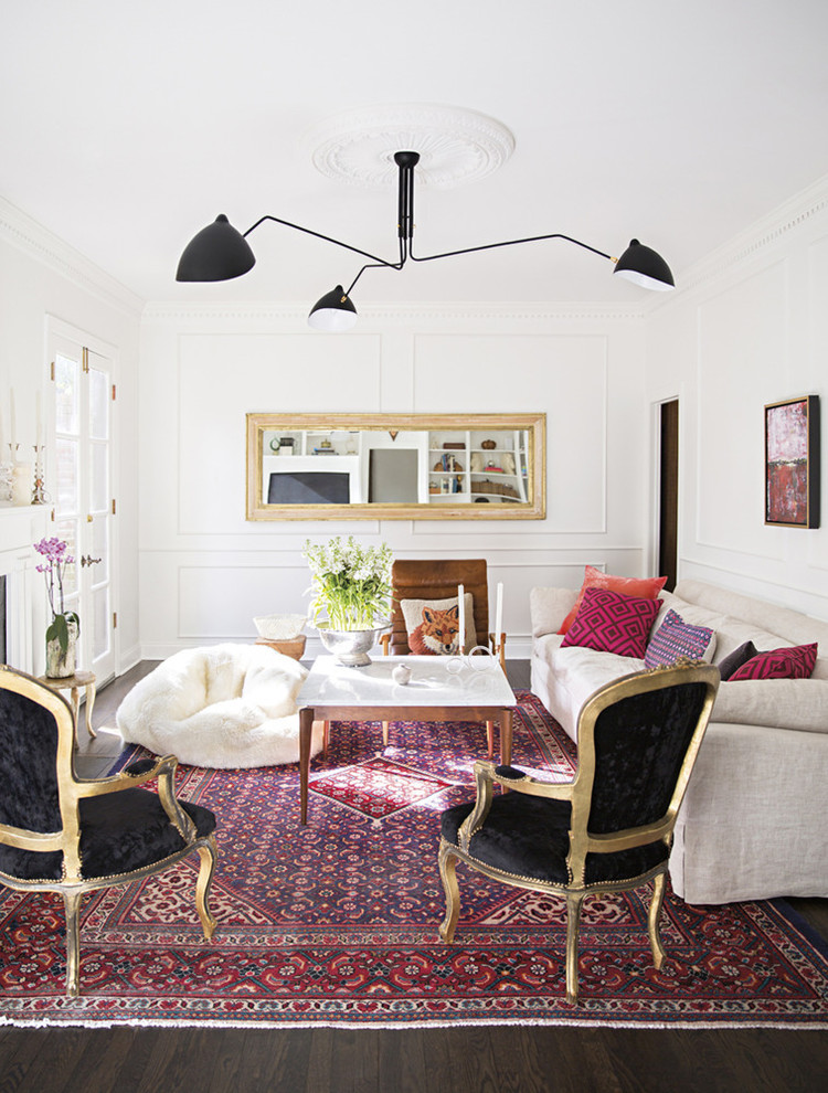 Inspiration for a contemporary formal living room remodel in New York with white walls