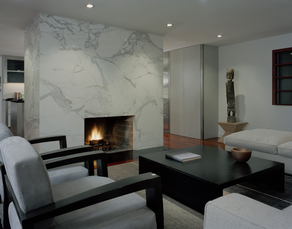 Inspiration for a large contemporary living room remodel in Seattle with white walls