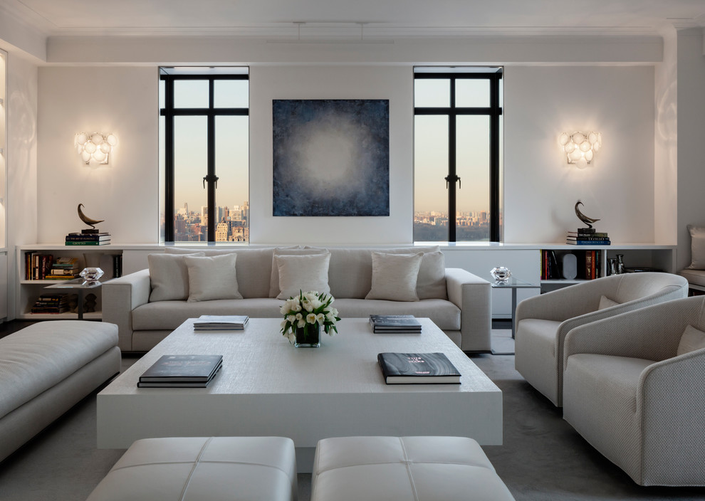 Esempio di un soggiorno contemporaneo con sala formale e pareti bianche