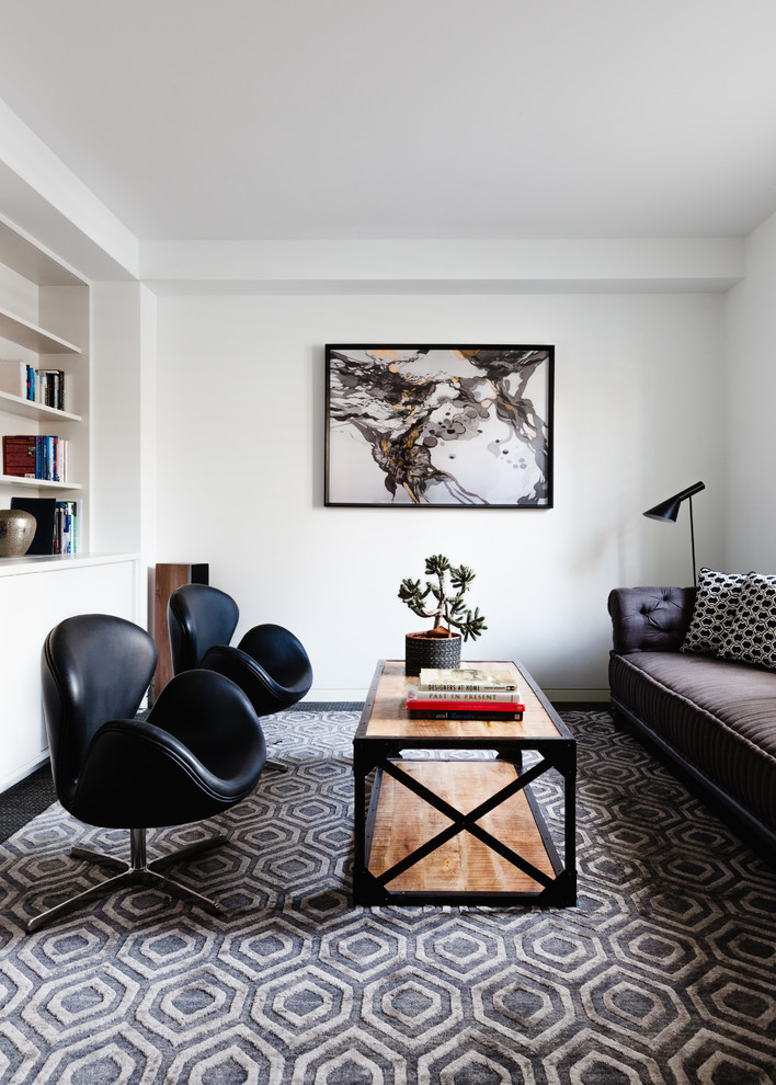 Inspiration for a small contemporary enclosed living room library remodel in Melbourne with white walls