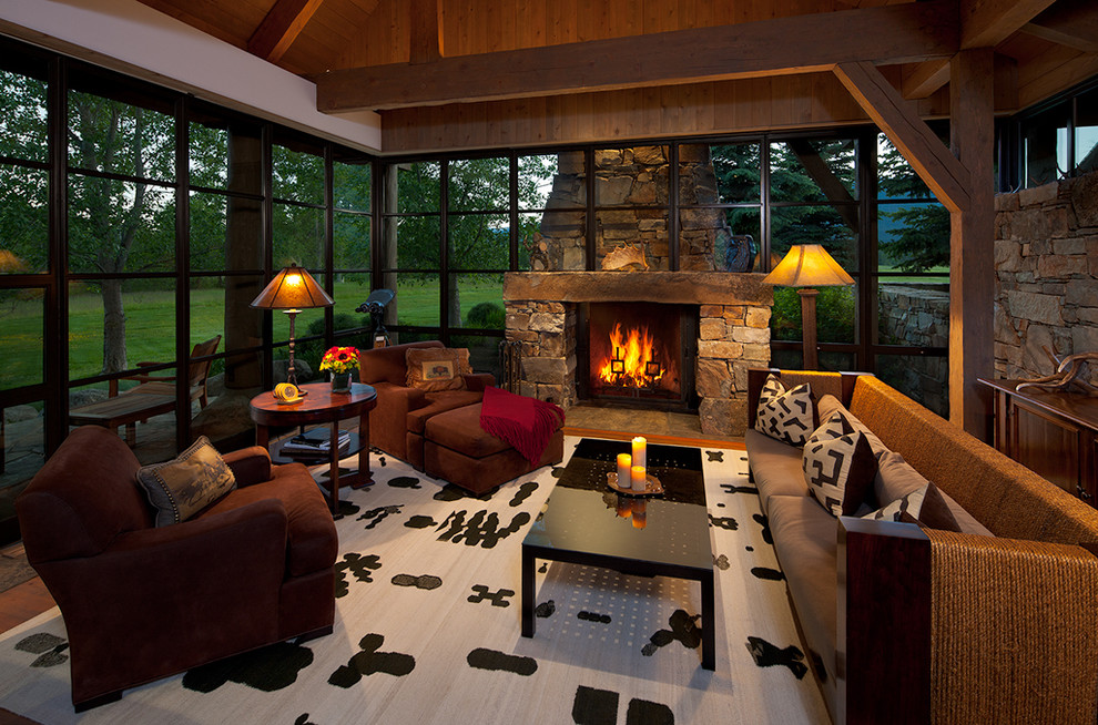 This is an example of a contemporary living room in Other with a standard fireplace.