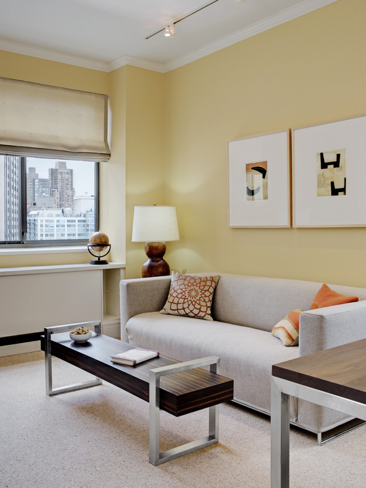 Trendy living room photo in New York with yellow walls