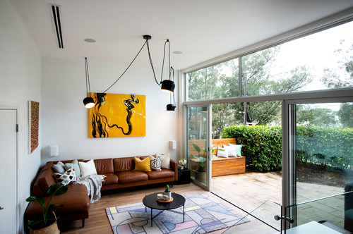 leather couch with statement living room color