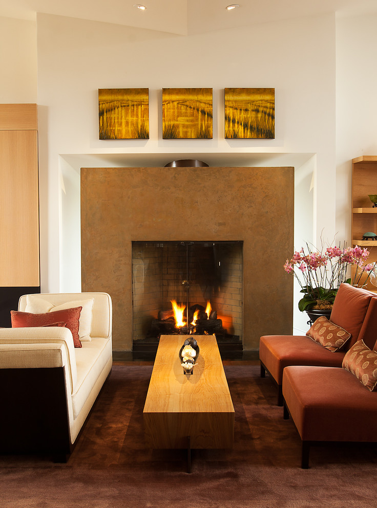 Inspiration for a contemporary living room remodel in San Francisco with white walls and a standard fireplace
