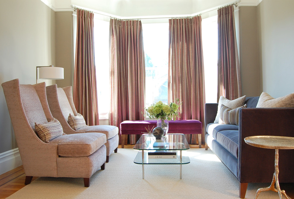 Small transitional formal and enclosed light wood floor living room photo in San Francisco with gray walls