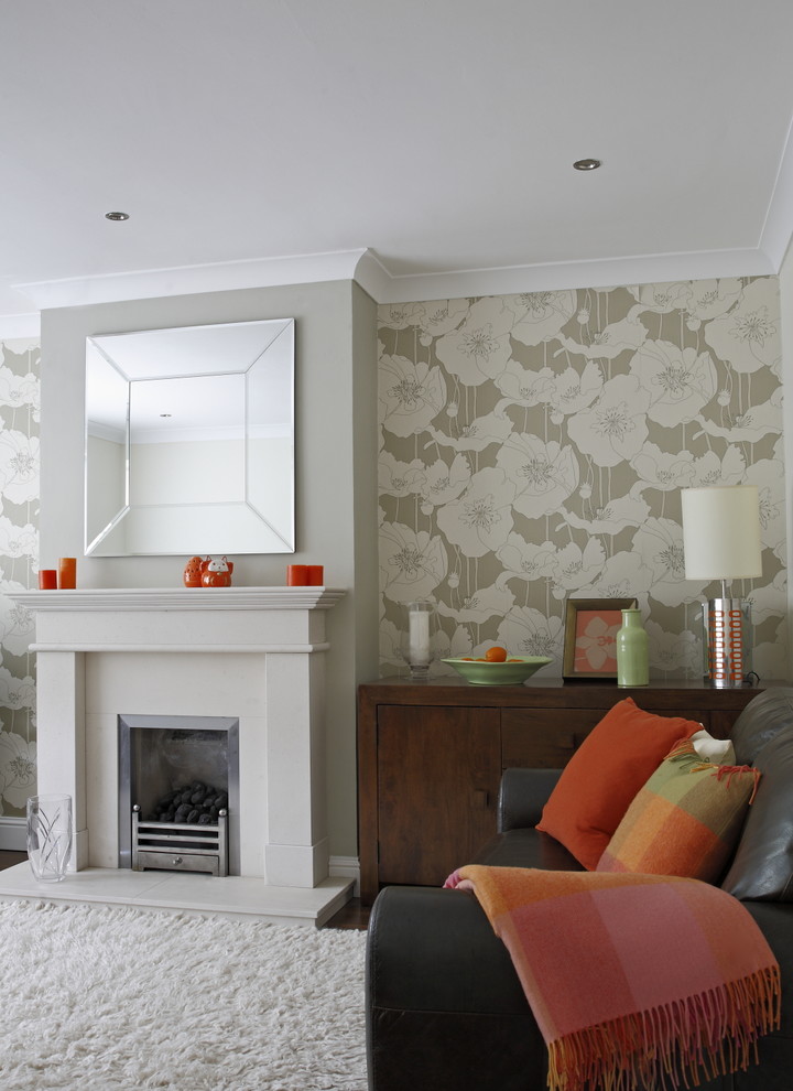 Example of a trendy living room design in Dublin with a standard fireplace