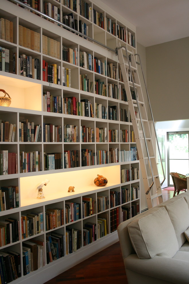 Living room library - contemporary living room library idea in Burlington