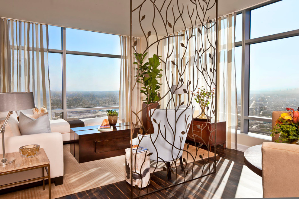 Example of a mid-sized trendy living room design in Los Angeles with no tv