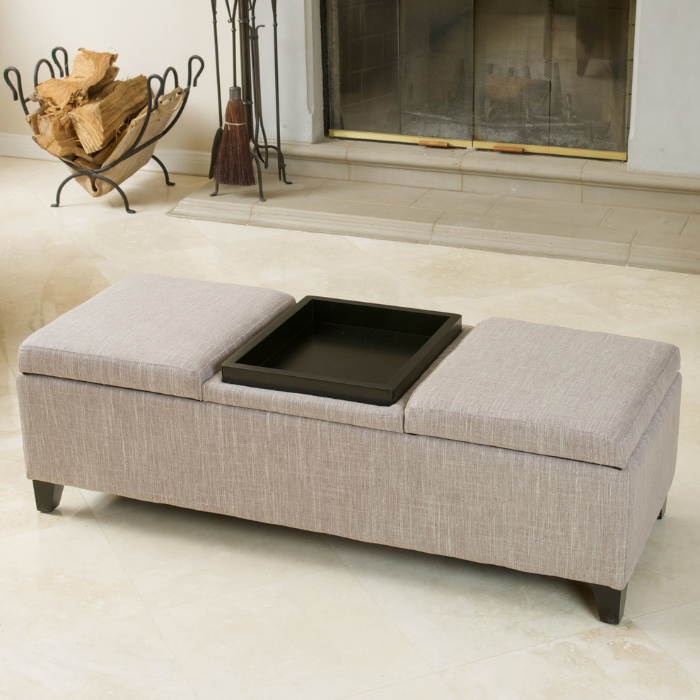 Contemporary Living Room w/ Fabric Storage Ottoman Contemporary