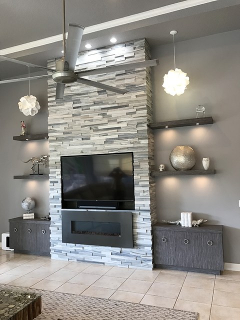 Contemporary media unit with fireplace - Contemporary - Living Room - Miami  - by Pyramid Woodworks | Houzz