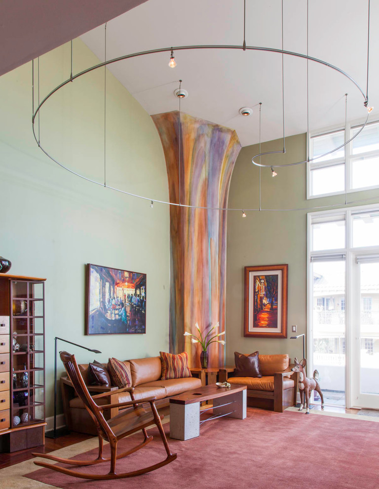 Пример оригинального дизайна: парадная гостиная комната в стиле фьюжн с зелеными стенами