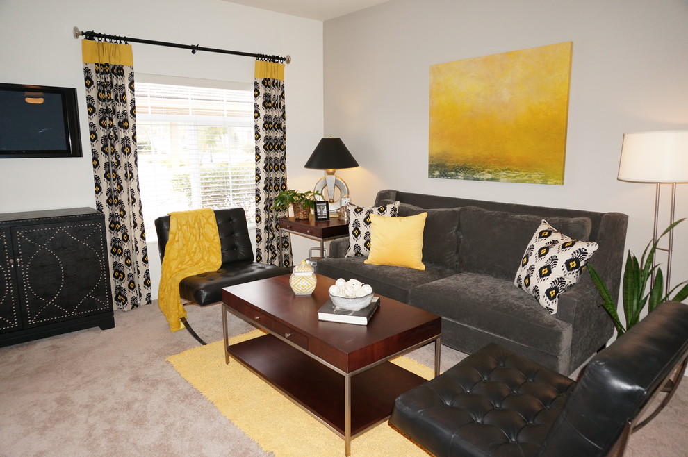 Design ideas for a small contemporary enclosed living room in Santa Barbara with grey walls.