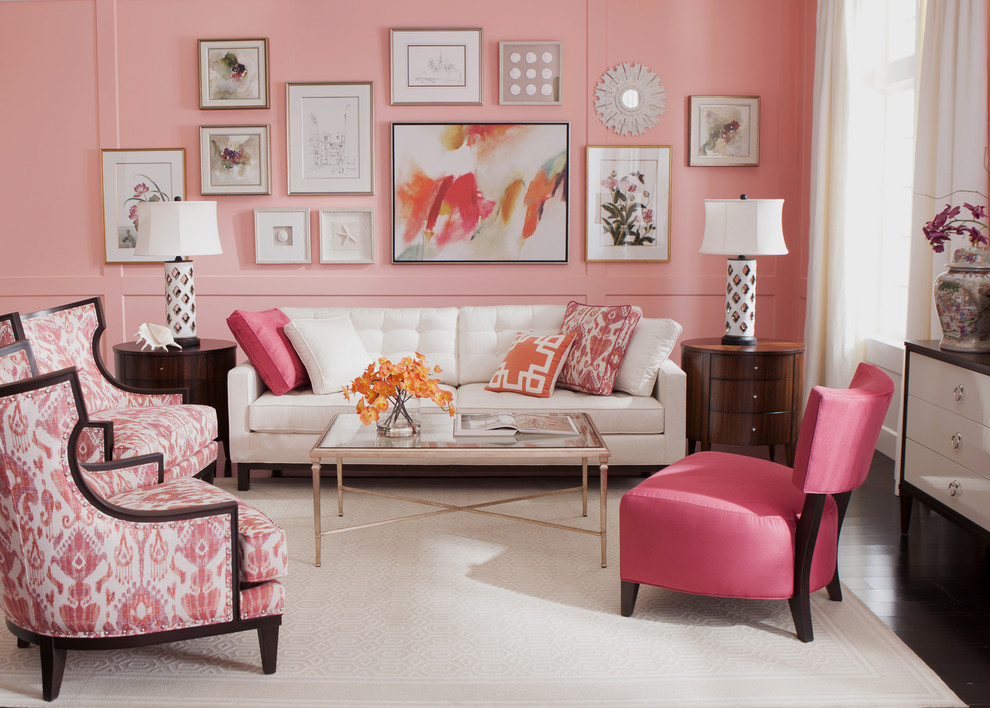 Foto de salón beige y rosa bohemio