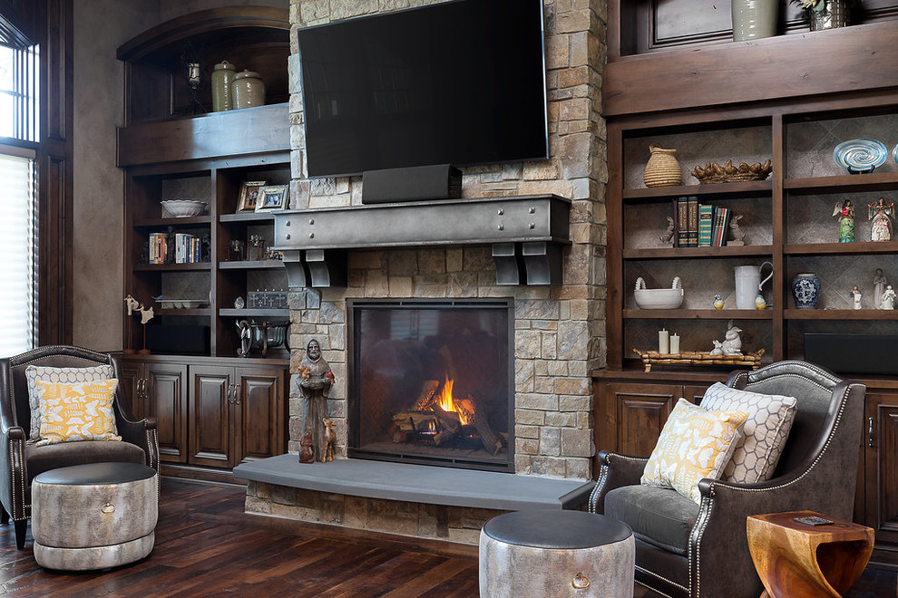 This is an example of a rustic living room in Kansas City.