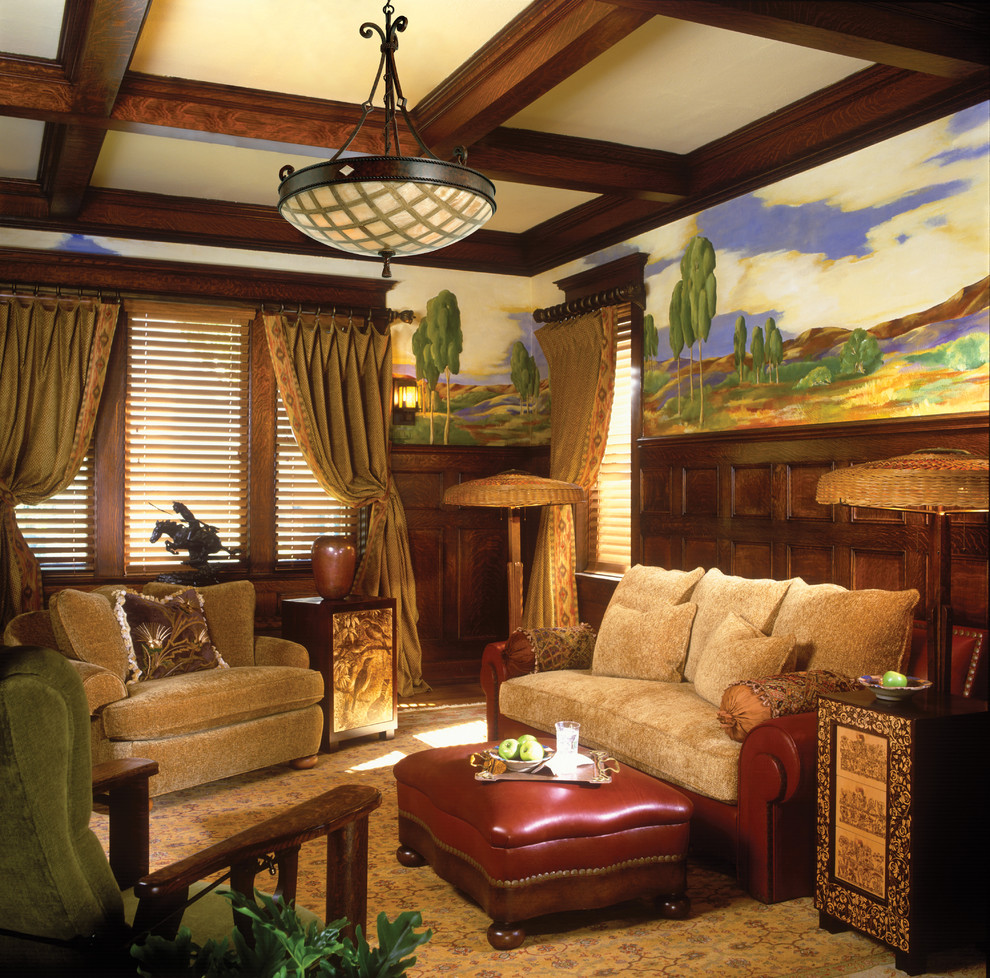 Идея дизайна: изолированная гостиная комната среднего размера в классическом стиле с красивыми шторами