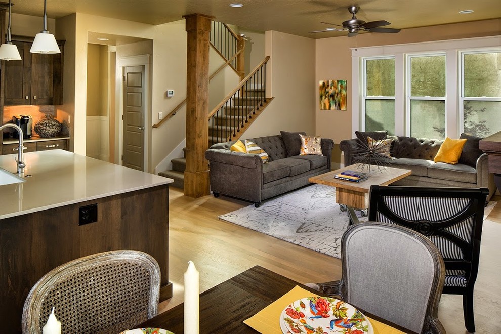 Example of an arts and crafts living room design in Boise